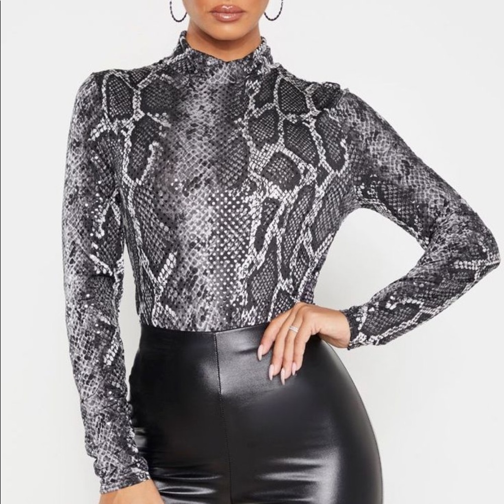 Pretty Little Thing Python Snake Mock Neck Bodysuit